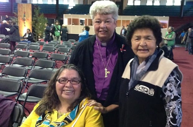 (L to R): The Rev. Lily Bell, Bishop Barbara Andrews and elder Charon Spinks during a brief break at the TRC's BC National Event in Vancouver. Photo: Marites N. Sison