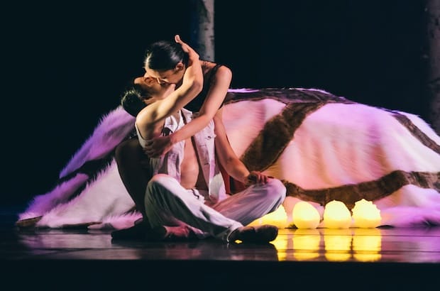 Gordon (Liang Xing) and Annie (Sophia Lee) support each other in facing the painful history of Canada's residential schools in the Royal Winnipeg Ballet's Going Home Star - Truth and Reconciliation. Photo: Samanta Katz