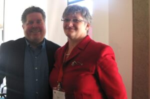 The Rev. Jay Koyle, congregational development officer from the diocese of Algoma, and The Rev. Eileen Scully, director of General Synod’s faith, worship and ministry department. Photo: Leigh Anne Williams